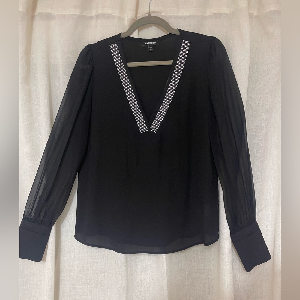 Express Elegant Black V-Neck Women's Top
